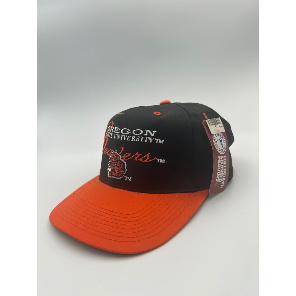 Vintage Oregon State University Beavers Snapback Hat Black‎ Orange Mascot Cap